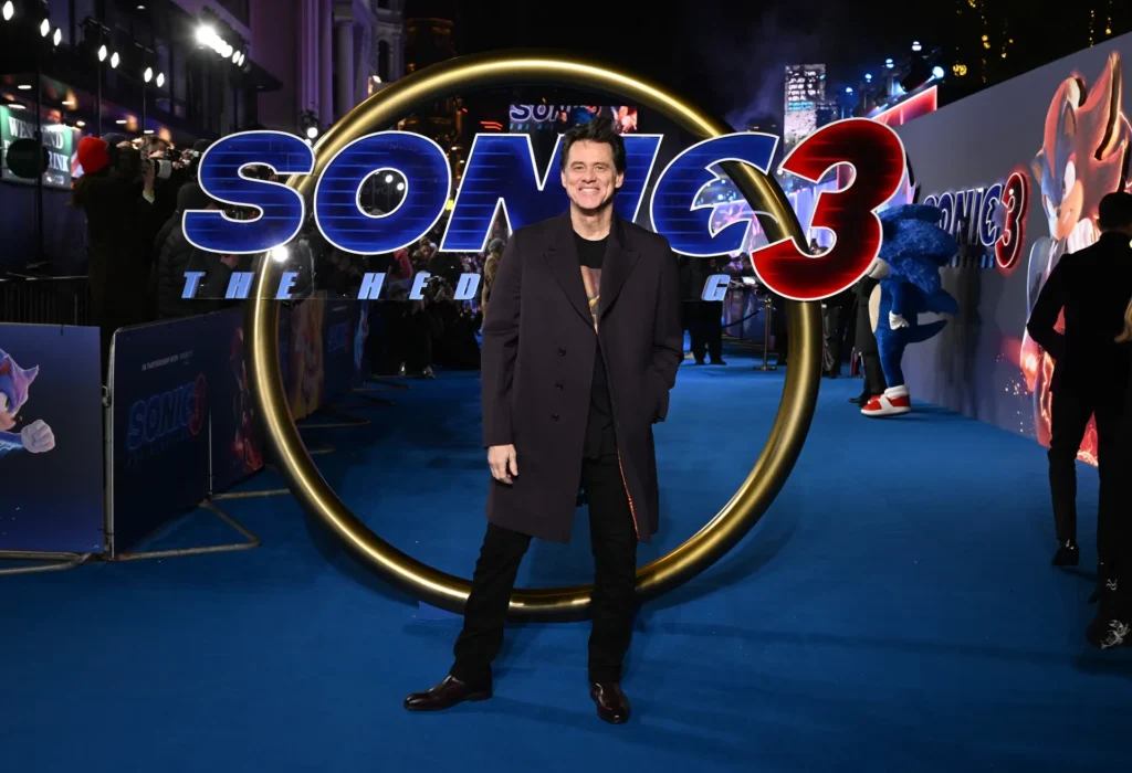 Jim Carrey tại buổi ra mắt phim Nhím Sonic 3 ở London